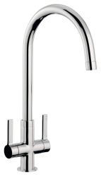 Abode Pico polished chrome dual-lever C-spout mixer tap with 360° swivel rotation and 240mm spout height