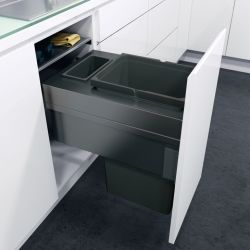 Vauth Sagel ENVI Space XX Pro - 400mm door, 2 bins, 515mm depth - integrated under counter pull out kitchen cupboard bin