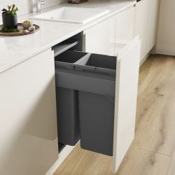 Blum Merivobox Ninka 400mm integrated pull-out kitchen bin with 2 compartments and soft-close mechanism installed in white cabinetry