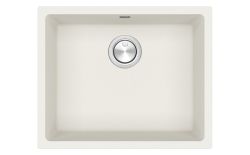 Clearwater Lumen SB 500mm single bowl granite composite kitchen sink in cream top-down view showing bowl layout and chrome waste outlet