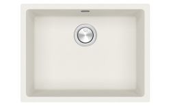 Clearwater Lumen SB 540mm single bowl granite composite kitchen sink in cream shown from above with integrated waste outlet
