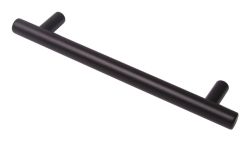 Häfele Puma steel T bar handle with matt black epoxy coating  12mm diameter cylindrical profile  shown at angle with mounting points visible