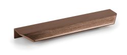 Häfele Vann 20mm aluminium profile edge handle in brushed bronze finish shown as a slim horizontal grip bar for handleless kitchen doors