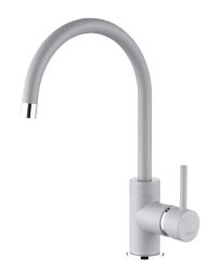 The1810 Courbe single-lever mixer tap with curved arc spout in stainless steel  338mm total height  shown against white background