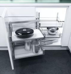 Swing Out Corner Storage, Artline Glass Sided Chrome Wire Baskets, Vauth-Sagel VS COR Fold