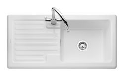 Rangemaster Rustic Ceramic White Ceramic 460 mm Single bowl Inset Kitchen Sink with drainer - CRT10101