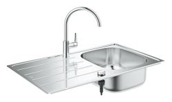Grohe K200 Single Bowl and Drainer Kitchen Sink and BauEdge Tap Set