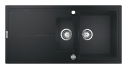 Grohe K400 Black Quartz composite 1.5 bowl Inset Kitchen Sink with drainer - 31 588 SD0