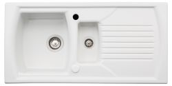 Abode Milford White Ceramic 1.5 bowl Inset Kitchen Sink with drainer - AW1043