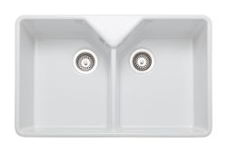 Rangemaster Farmhouse White Ceramic Double bowl Belfast mount Kitchen Sink - CFBL800WH/