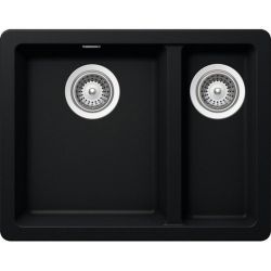 Schock CRISTADUR Kaia N-150 1.5 bowl undermount granite composite kitchen sink with reversible drainer  550mm x 430mm  shown in black with chrome waste fittings