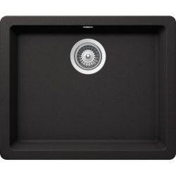 Schock CRYSTALITE Quadro N100 single bowl undermount granite composite kitchen sink in black  490mm wide with integrated waste kit