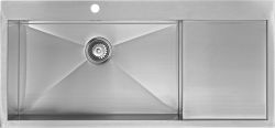 The1810 700mm single bowl stainless steel kitchen sink with drainer satin finish top-down view showing basin depth and integrated strainer waste