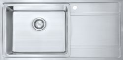 The1810 Bordouno 1.5 bowl stainless steel kitchen sink 1000mm x 500mm inset installation with integrated drainer and satin finish