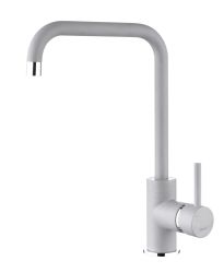 The1810 Cascata square spout mixer tap in matt finish with polished chrome details 335mm total height brass body with swivel spout
