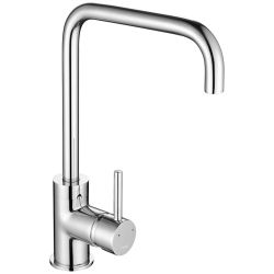 The1810 Cascata square spout single lever kitchen mixer tap in stainless steel with ceramic disc valve and swivel spout 335mm total height