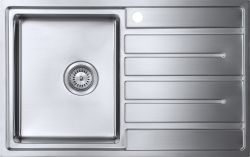 The1810 Forzauno single bowl stainless steel kitchen sink with integrated drainer  800mm x 500mm inset design  satin finish