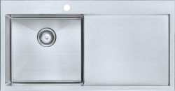 The1810 Razoruno10 single bowl inset stainless steel kitchen sink with integrated drainer top-down view showing satin finish 1000mm x 510mm dimensions