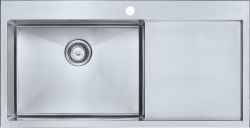 The1810 Razoruno10 large single bowl inset stainless steel kitchen sink with satin finish  1000mm x 510mm  featuring integrated waste and drainer on right side