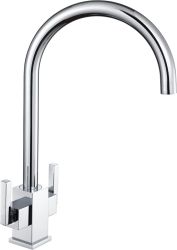 The1810 T250 Ruscello dual-lever kitchen mixer tap in chrome brass with square body design and swivel spout  262mm spout height.