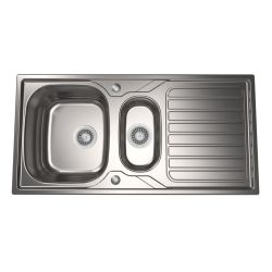 The1810 Veloreduo 1.5 bowl inset stainless steel kitchen sink with reversible drainer  1000mm x 500mm top view showing main and secondary bowls with integrated drainer section