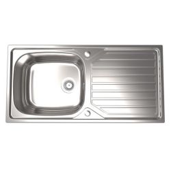 The1810 Veloreuno Largin single bowl inset stainless steel kitchen sink with reversible drainer 1000mm x 500mm top view