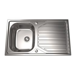 The1810 Veloreuno single bowl inset stainless steel kitchen sink with right-hand drainer 860mm x 500mm satin finish