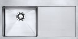 The1810 Zenuno15 stainless steel single bowl kitchen sink with integrated drainer  inset or undermount installation  1000mm wide