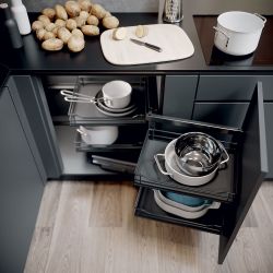 Swing Out Corner Storage, Premea Lava Grey Solid Base and Wire Baskets, Vauth-Sagel VS COR Fold