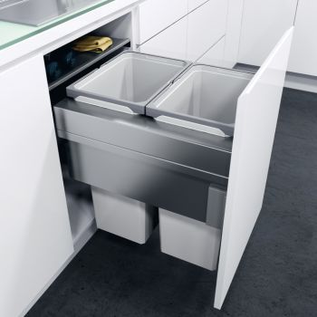 Vauth Sagel ENVI Space XX Pro S - 500mm door, 2 bins, 476mm depth - integrated under counter pull out kitchen cupboard bin