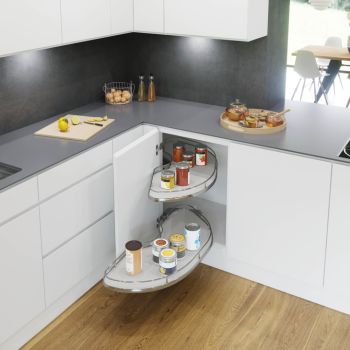 Pull Out Shelving Unit, White Base with Polished Chrome Rail Shelves, Vauth-Sagel Cornerstone® Maxx