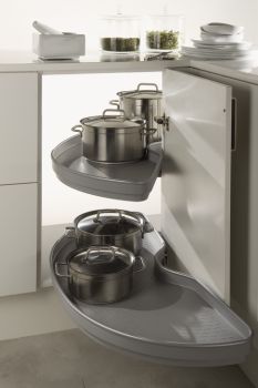 Corner Pull Out Shelving Unit, Grey Plastic, for Cabinet Width 900-1000 mm, Ninka Pro Arc PowerSlide®