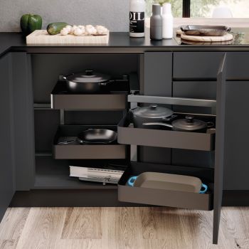 Swing Out Corner Storage, Planero Lava Grey Baskets, Vauth-Sagel VS COR Fold