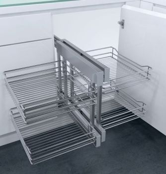 Vauth Sagel Cor Flex Pull Out Corner Unit, Complete Set, Classic Chrome Linear Baskets