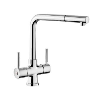 Rangemaster Aquadisc 5, Dual lever, L-Spout, Chrome Pull Out Spray Kitchen Mixer Tap - TAD5POCM/