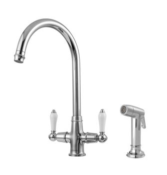 Clearwater Elegance, Dual Lever, C-Spout,  Kitchen Mixer Tap with Pull Out Hand Spray