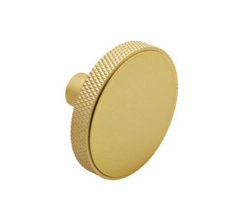 Häfele Barchester iron kitchen door knob in satin brass finish  49mm diameter  with textured grip band and smooth rounded profile