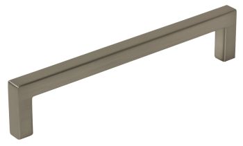 Hafele U profile D-shaped zinc alloy pull handle in brushed nickel finish  shown at 160mm fixing centres with slender 8.5mm width and clean contemporary design