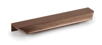 Häfele Vann 20mm aluminium profile edge handle in brushed bronze finish  shown as a slim horizontal grip bar for handleless kitchen doors