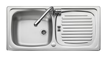 Rangemaster Euroline Brushed Stainless steel 376 mm Single bowl Inset Kitchen Sink with drainer - EL860