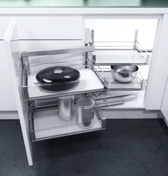 Swing Out Corner Storage, Artline Glass Sided Chrome Wire Baskets, Vauth-Sagel VS COR Fold