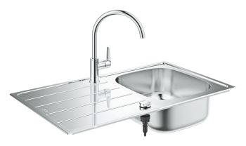 Grohe K200 Single Bowl and Drainer Kitchen Sink and BauEdge Tap Set