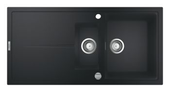 Grohe K400 Black Quartz composite 1.5 bowl Inset Kitchen Sink with drainer - 31 588 SD0