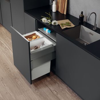 Vauth Sagel ENVI Space XX Pro - 600mm door, 2 bins, 515mm depth - integrated under counter pull out kitchen cupboard bin