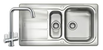 Rangemaster Glendale 1.5 Bowl Sink and Aquaquad Tap Set - Reversible