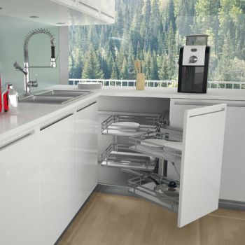 Hafele Magic Corner  - Kitchen Corner Cupboard Pull out storage - White Base & Chrome Sides
