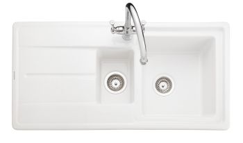Rangemaster Arlington White Ceramic 1.5 bowl Inset Kitchen Sink with drainer - CAR1052WH/
