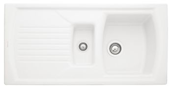 Rangemaster Tenby White Ceramic 1.5 bowl Inset Kitchen Sink with drainer - CTE10102WH/