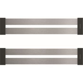 Schock 2x2 Design Drip Rack with stainless steel bars and dark end supports  shown in two mounting positions.