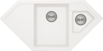 Schock CRISSTADUR Signus C150 corner kitchen sink with 2 granite composite bowls and integrated left drainer  top-down view